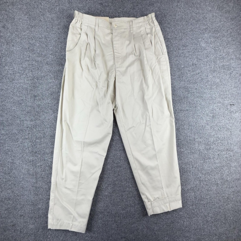 Crossbow Dress Pants Womens 18 Medium Beige Twill Pleated Elastic Waist Relaxed